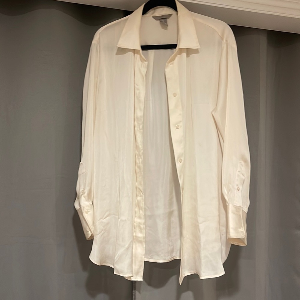 Satin crème button up in Large